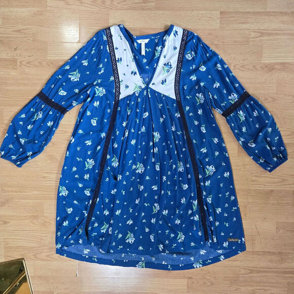 Matilda Jane Women Blue Floral Long Sleeve Dress M Boho Cottage Prairie Western - Picture 7 of 12